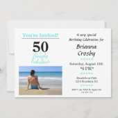50 en Fabulous Birthday Invitation Simple Blue Kaart (Voorkant)