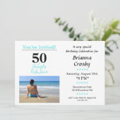 50 en Fabulous Birthday Invitation Simple Blue Kaart (Staand voorkant)