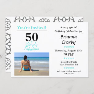 50 en Fabulous Birthday Invitation Simple Blue Kaart