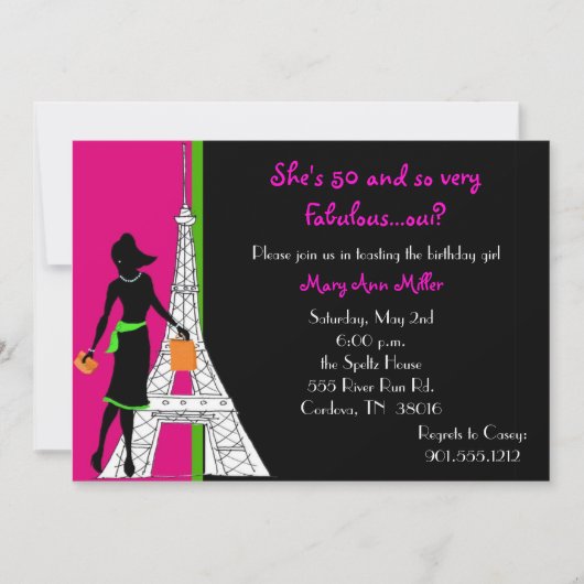 50 en Fabulous Birthday Invitations Kaart (Voorkant)
