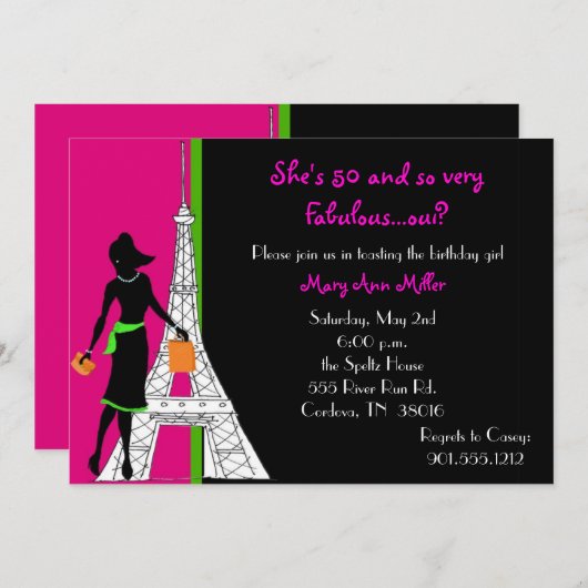 50 en Fabulous Birthday Invitations Kaart (Voorkant / Achterkant)