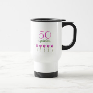 50 en Fabulous Birthday Magenta Tulip Reisbeker