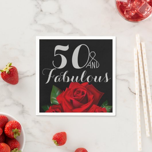 50 en Fabulous Birthday met rode rozen Servetten (Insitu)