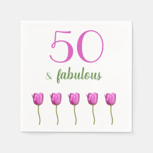 50 en Fabulous Birthday Napkin Magenta Tulip Servetten