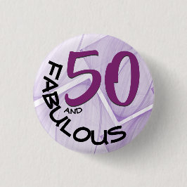 50 en Fabulous Birthday Paars Black Typografie Ronde Button 3,2 Cm
