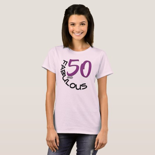 50 en FABULOUS Birthday Paars & Black Typografie T-shirt (Voorkant volledig)