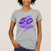 50 en FABULOUS Birthday Paars Glitter Typografie T-shirt (Voorkant)