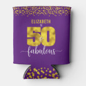50 en fabulous birthday paarse gouden glitter stip blikjeskoeler (Voorkant)