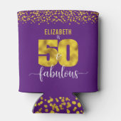 50 en fabulous birthday paarse gouden glitter stip blikjeskoeler (Achterkant)