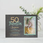 50 en Fabulous Birthday Party 50th Gold Photo Kaart (Staand voorkant)
