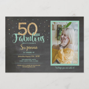 50 en Fabulous Birthday Party 50th Gold Photo Kaart