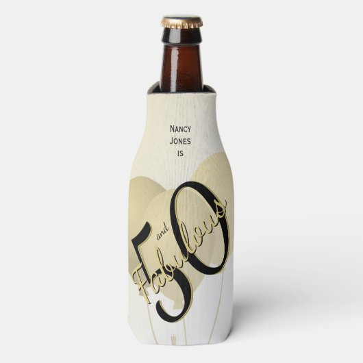 50 en Fabulous Birthday Party Black/Gold 50th Fun Flesjeskoeler (Fles Voorkant)