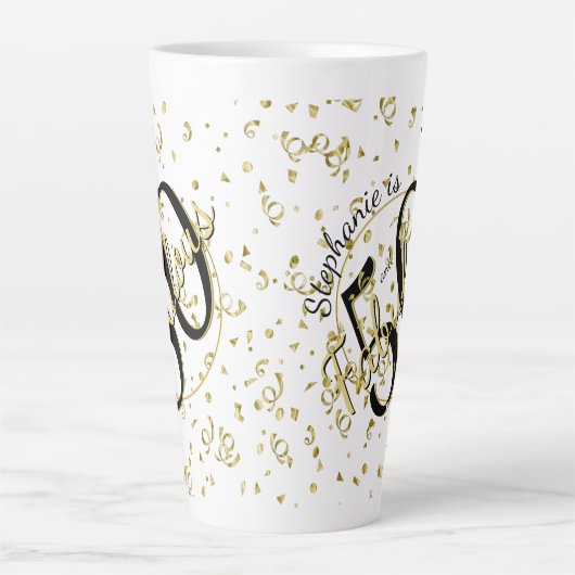 50 en Fabulous Birthday Party Black/Gold Fun 50th Latte Mok (Voorkant)