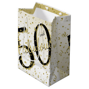 50 en Fabulous Birthday Party Black/Gold Fun Medium Cadeauzakje