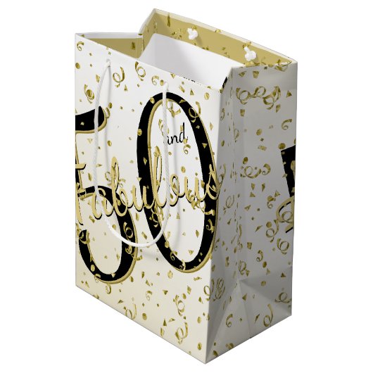 50 en Fabulous Birthday Party Black/Gold Fun Medium Cadeauzakje (Achterkant Gekanteld)