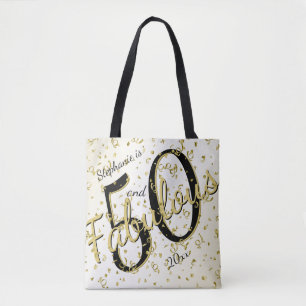 50 en Fabulous Birthday Party Black/Gold Tote Bag