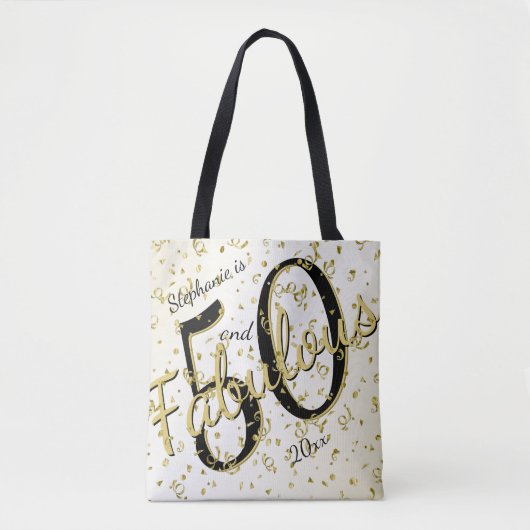 50 en Fabulous Birthday Party Black/Gold Tote Bag (Voorkant)