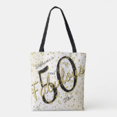 50 en Fabulous Birthday Party Black/Gold Tote Bag (Achterkant)