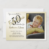 50 en Fabulous Birthday Party Fun Black/Gold 50th Kaart (Voorkant)