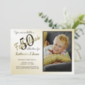 50 en Fabulous Birthday Party Fun Black/Gold 50th Kaart (Staand voorkant)