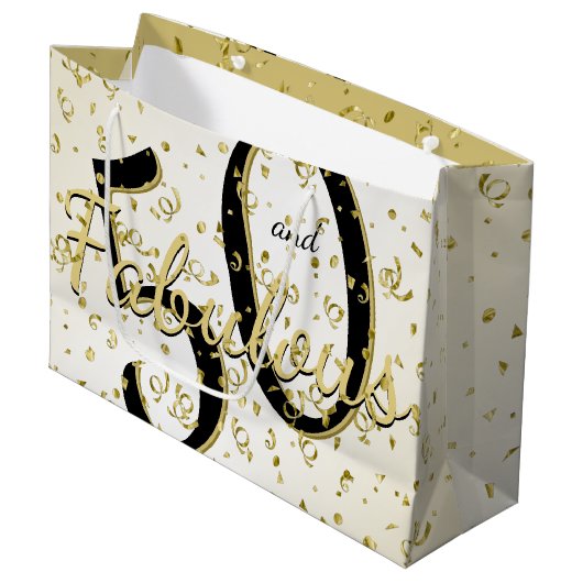 50 en Fabulous Birthday Party Fun Black/Gold Groot Cadeauzakje (Voorkant Gekanteld)