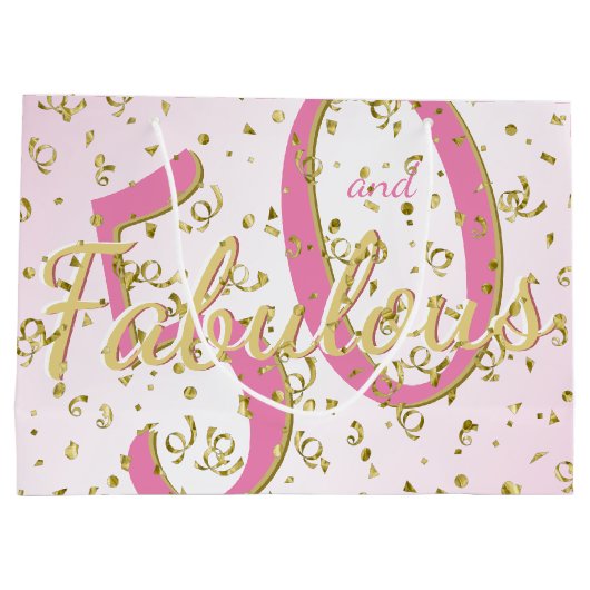 50 en Fabulous Birthday Party Fun Pink/Gold Large Groot Cadeauzakje (Achterkant)