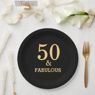 50 en Fabulous Birthday Party Golden Yellow Black Papieren Bordje