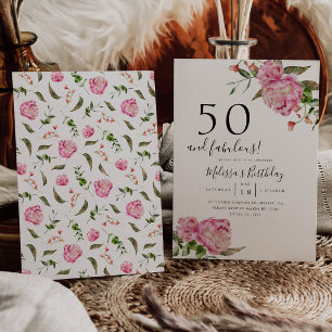 50 en Fabulous Birthday Party Pink Floral Kaart