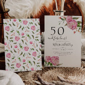 50 en Fabulous Birthday Party Pink Floral Kaart