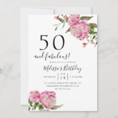50 en Fabulous Birthday Party Pink Floral Kaart (Voorkant)