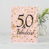 50 en Fabulous Birthday Party Pink Gold Confetti Kaart (Staand voorkant)
