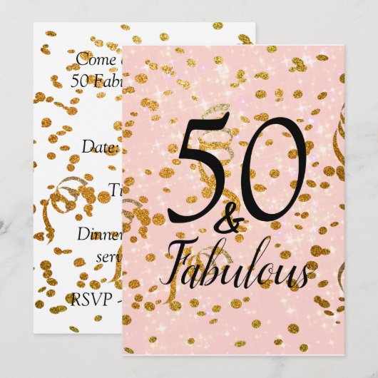 50 en Fabulous Birthday Party Pink Gold Confetti Kaart (Voorkant / Achterkant)