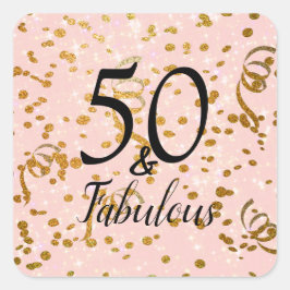 50 en Fabulous Birthday Party Pink Gold Confetti Vierkante Sticker