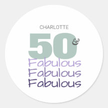50 en Fabulous Birthday Party Round Sticker