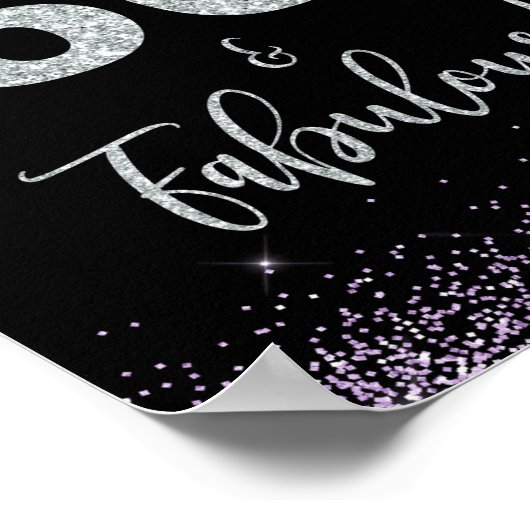 50 en Fabulous Birthday Party Sign Black & Paars Poster (Hoek)