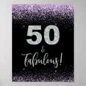50 en Fabulous Birthday Party Sign Black & Paars Poster (Voorkant)