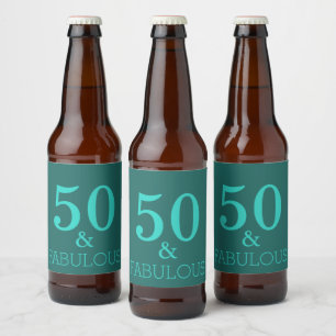 50. en Fabulous Birthday Party Turquoise Green Bier Etiket