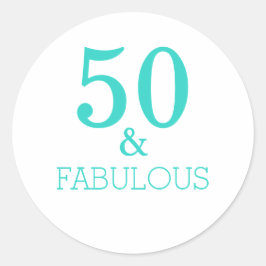 50 en Fabulous Birthday Party Turquoise White Ronde Sticker