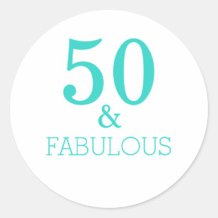 50 en Fabulous Birthday Party Turquoise White Ronde Sticker