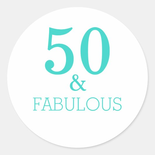 50 en Fabulous Birthday Party Turquoise White Ronde Sticker (Voorkant)