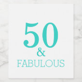 50 en Fabulous Birthday Party Turquoise White Wijn Etiket (Enkel label)