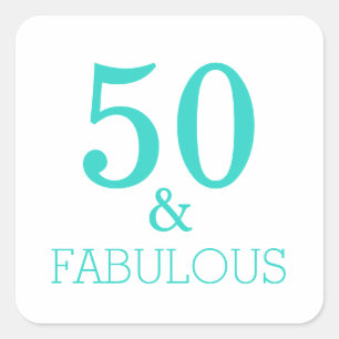 50 en Fabulous Birthday Party White Turquoise Vierkante Sticker