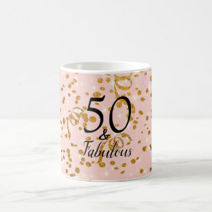 50 en Fabulous Birthday Pink met God Confetti Koffiemok