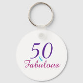 50 en Fabulous Birthday Pink Paars Blue Sleutelhanger (Voorkant)