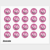 50 en Fabulous Birthday Pink Sparkle Glitter Ronde Sticker (Vel)