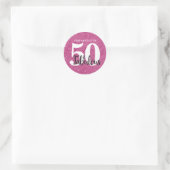 50 en Fabulous Birthday Pink Sparkle Glitter Ronde Sticker (Tas)