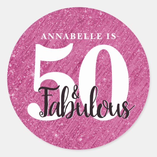 50 en Fabulous Birthday Pink Sparkle Glitter Ronde Sticker (Voorkant)