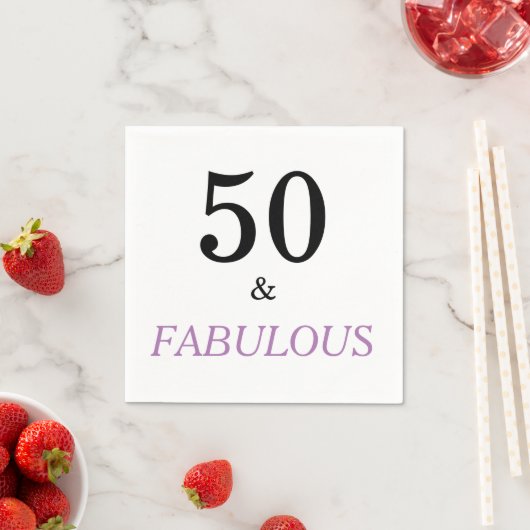 50 en Fabulous Birthday Quote Black Paarse tekst Servet (Insitu)