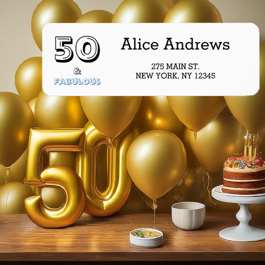 50 en Fabulous Birthday Return Address Label