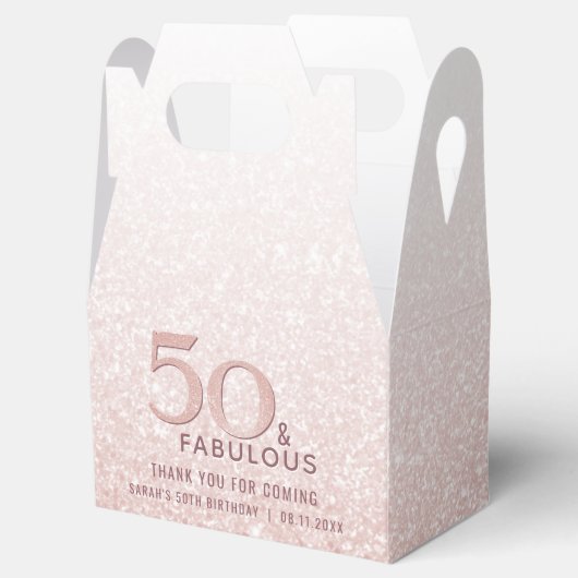 50 en Fabulous Birthday Roos Gold Glitter Bedankdoosjes (Geopend)